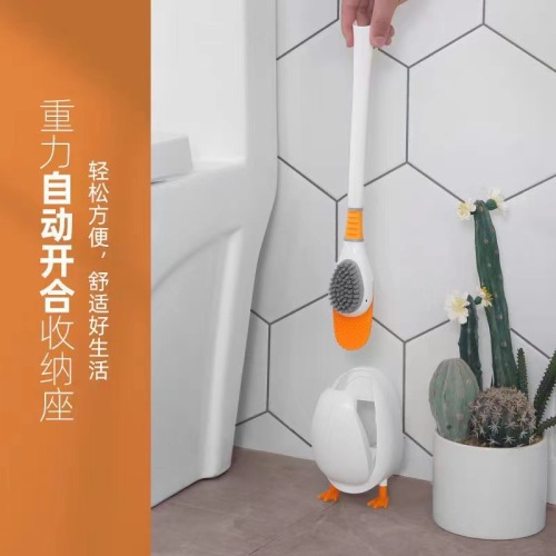 duck toilet brush portable no dead angle toilet silicone brush wall-mounted household toilet cleaning set wholesale