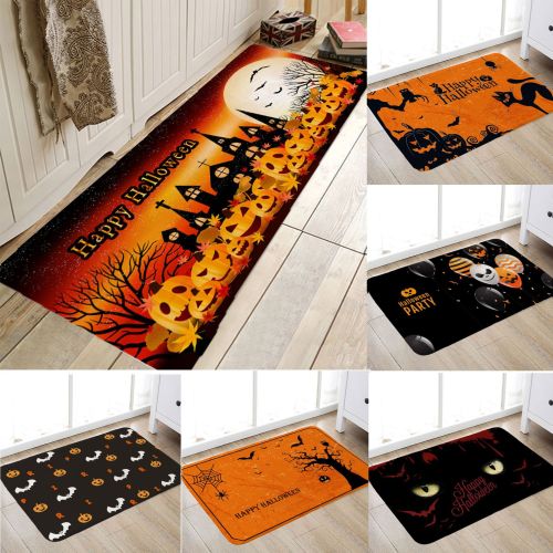 20.2 Million Halloween New Flannel Printed Mat Halloween Kitchen Floor Mat Bathroom Non-Slip Mat Foot Mats Floor Mat
