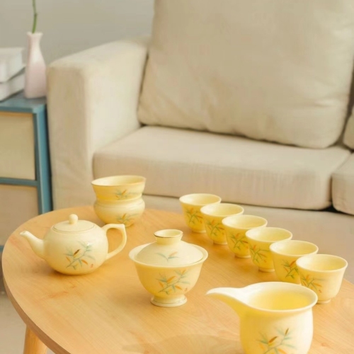 White Jade Porcelain Treasure Mineral Yellow Tea Set Tea Set Kung Fu Tea Set Teapot Tea Pitcher Ceramic Cup Tea Ware Tea Bowl