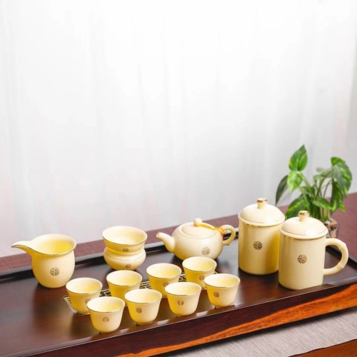 sheep fat jade porcelain treasure stone yellow tea set tea set kung fu tea set teapot set tea sea ceramic tea cup tea set tea bowl