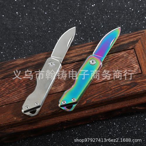 factory direct supply stainless steel color titanium mini knife outdoor camping folding carrying fruit knife gift gift knife