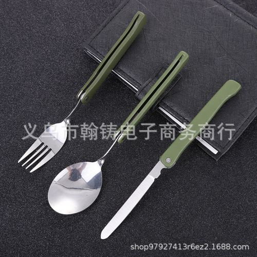 factory direct supply stainless steel combination knife， fork and spoon outdoor camping picnic folding multi-purpose three-piece tableware