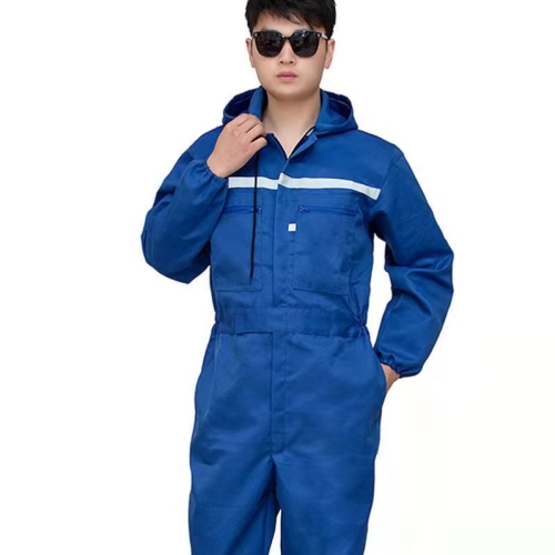 work clothes， customized factory clothes， one-piece hooded overalls