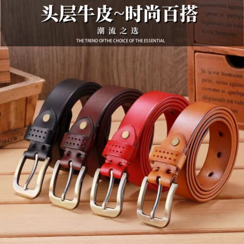 Factory Wholesale Women‘s Belt Genuine Leather Imported First Layer Cowhide Colorfast Buckle Genuine Leather Belt Vegetable Tanned Leather All-Matching