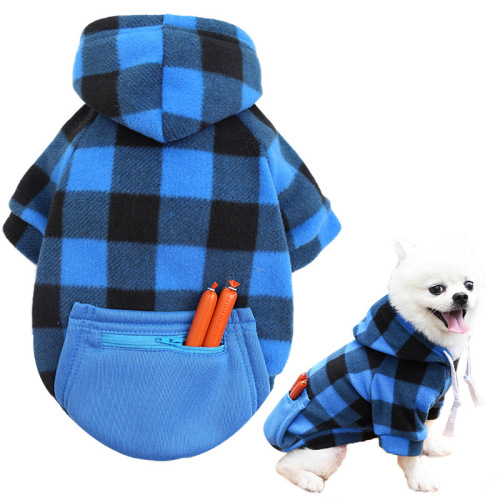 autumn and winter warm pocket zipper blue black plaid small medium and large dog pet dog cat teddy bathroom clothes