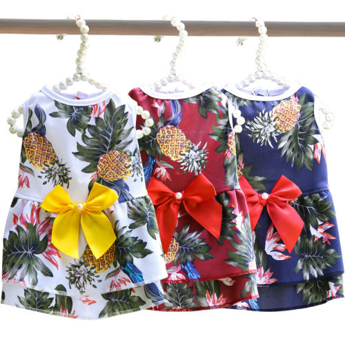 spring/summer new autumn pet cat dog vest pineapple skirt hawaiian style teddy bear bomei supplies factory