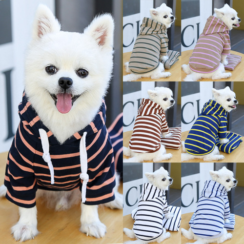 pet dog cat hoodie striped clothes supplies spring， summer and autumn new teddy bear fadou clothes clothing