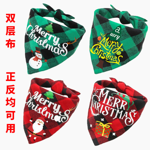 Christmas Holiday Pet Small， Medium and Large Dogs Dog Cat Double Layer Supplies Teddy Triangular Binder Bib