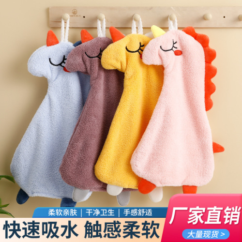towel hanging coral thickening absorbent dinosaur penguin cartoon cute children‘s hand towel kitchen rag hanging towel