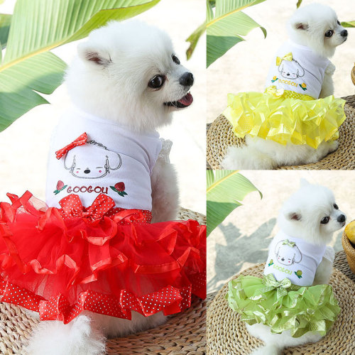 Spring and Summer New Dog Cat Pet Puffy Fruit Dress Large， Medium and Small Dogs Dress Clothing Supplies