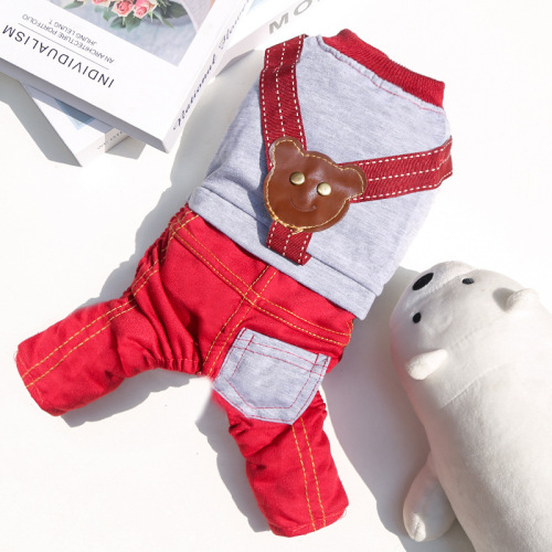 spring and summer new casual cute strap bear pocket four-legged pants dog cat pet clothes teddy supplies