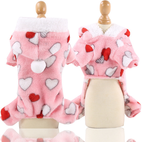 flannel dog cat clothes pet supplies autumn and winter warm multiple small love pink small medium dog four feet