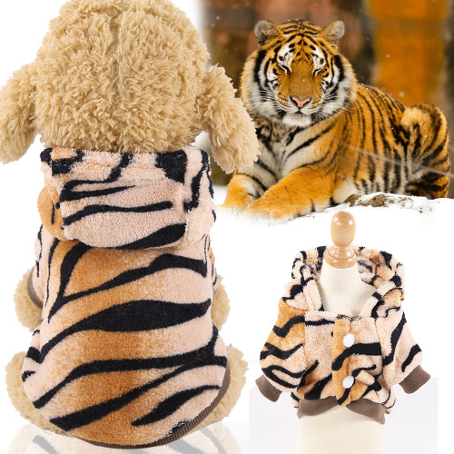 Autumn and Winter New Flannel Turn Button Tiger Pet Costume Pet Dog Cat Clothes Autumn and Winter Supplies