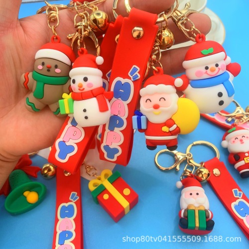 Christmas Doll Flexible Rubber Key Chain Pendant Santa Claus Elk Christmas Tree Ornaments Small Gift Factory Wholesale