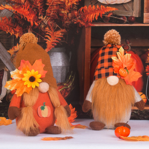 Cross-Border New Halloween Pumpkin Harvest Maple Leaf faceless Doll Dwarf Thanksgiving Autumn Doll Decoration