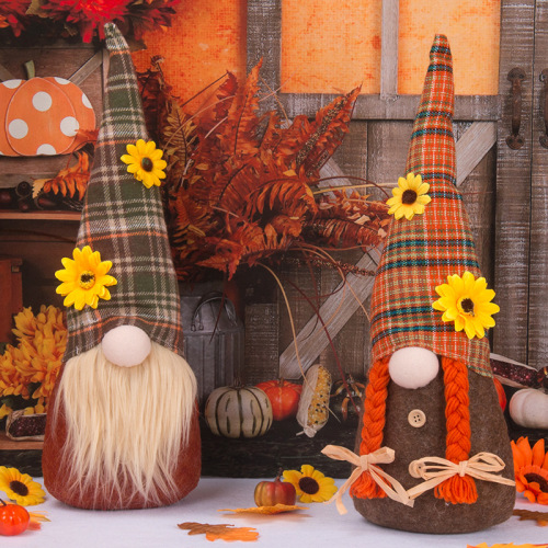 cross-border thanksgiving autumn doll harvest festival decorations sunflower rudolf faceless doll window ornaments wholesale