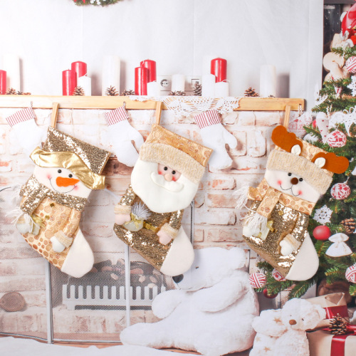 cross-border new knitted christmas socks golden christmas decoration snowman christmas gift bag christmas tree pendant