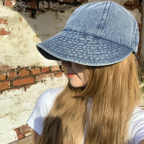 Vietnam Popular Dark Blue Washed Jean Fisherman Hat Men‘s and Women‘s Bucket Hat Sun-Proof Face-Covering Small Basin Hat