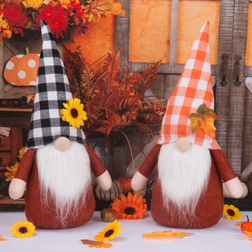 cross-border new arrival harvest festival thanksgiving day doll maple leaf sunflower faceless doll dwarf ornaments show window decorations
