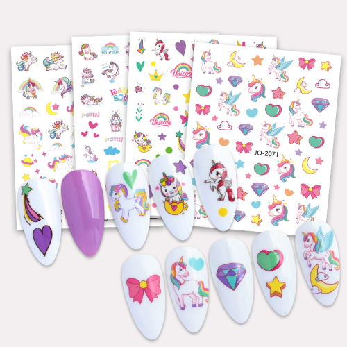 cartoon nail stickers unicorn rainbow horse nail stickers wholesale cute little devil coolomi decorative nail stickers