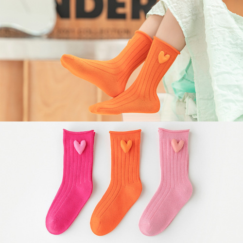 3 pairs baby socks autumn and winter combed cotton children‘s socks sweet cute pink breathable mid-calf socks