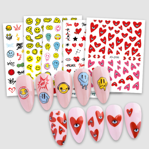 foreign trade new love nail art stickers wholesale abstract twisted smiley face pattern fingernail decoration applique cross-border hot sale