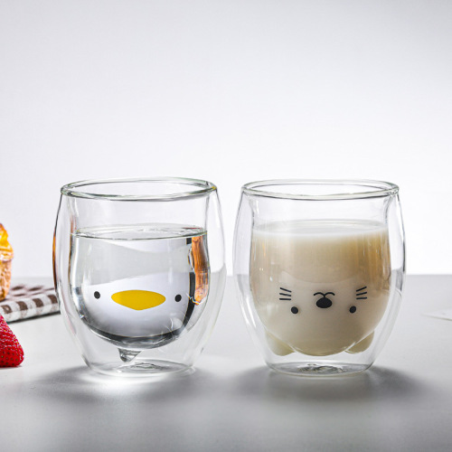 ins style creative double-layer glass cup water cup cartoon bear cup coffee juice cup household drinking cup