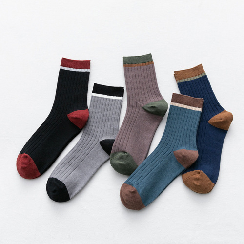 5 Pairs Men‘s Mid-Calf Length Socks Autumn New Color Matching Cotton Socks Breathable anti-Friction Long Socks in Stock Wholesale