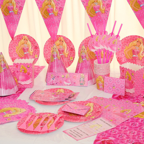 pink barbie princess theme party package barbie princess girls‘ birthday decoration set disposable tableware