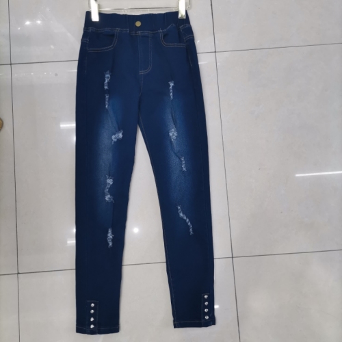 American Foreign Trade American South American High Elastic Jeans Ripped Beggar Pants Stretch Feet Pants Students‘ Pants