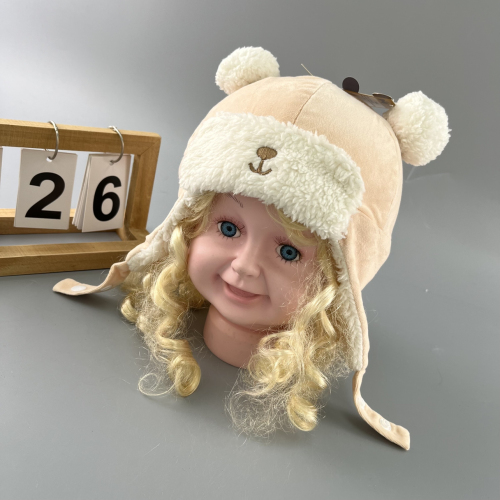 New Lamb Wool Earflaps Warm plus Fluff Hat Children Protective Caps Infant Knitted Hat Baby Hat