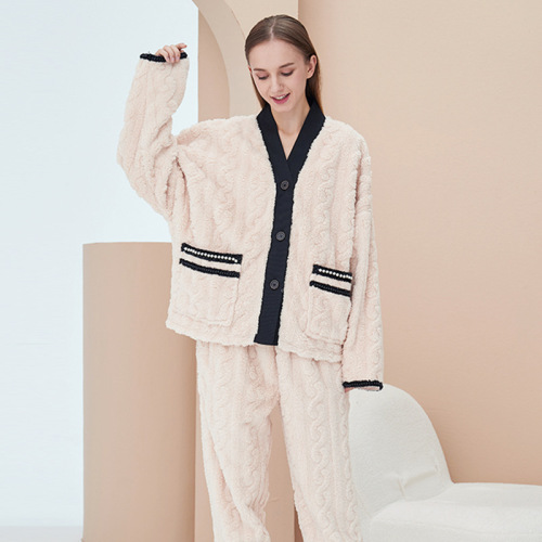 winter pajamas women‘s coral fleece homewear flannel pajamas suit pajama pants cardigan couple homewear can be sent on behalf of
