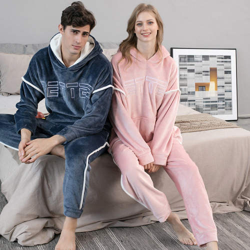 winter flannel couple suit home wear loose pajamas female winter coral fleece plus velvet thick warm can be sent on behalf of