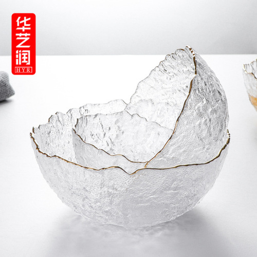 Japanese Glass Tableware Ins Golden Edge Irregular Salad Bowl Household Fruit Vegetable Glass Bowl Set
