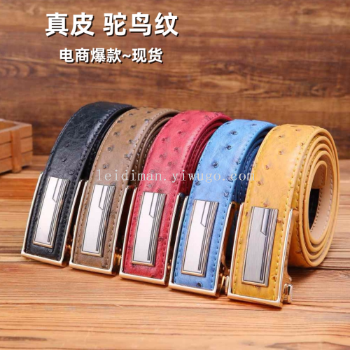 New Factory Direct Sales Men‘s Leather Belt Inner Wear Automatic Buckle Business Belt Ostrich Cowhide Belt Wholesale
