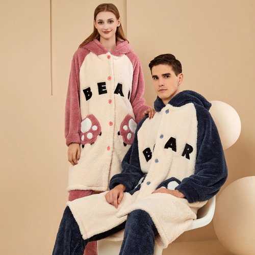 2023 winter new bear couple cute coral fleece pajamas women winter thickened flannel home wear