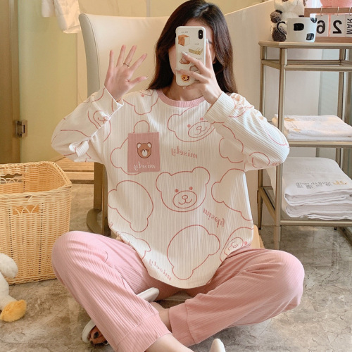 Women‘s Pajamas Autumn and Winter Long Sleeves Cotton Spring and Autumn Casual and Sweet Women‘s Non-Printed Home Wear Suit Can Be Worn outside