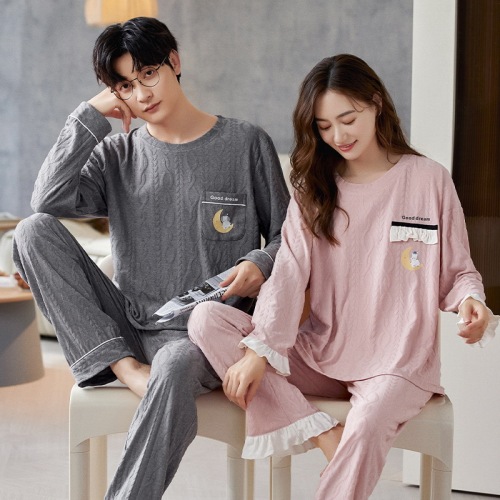 Couple Pajamas Women‘s Autumn and Winter Long Sleeves Trousers Suit Spring and Autumn New Simple Loose Men‘s Homewear Can Be Worn outside