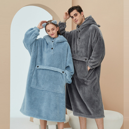 cross-border pajamas women‘s autumn and winter flannel nightgown thickened homewear pullover couple homewear one-piece delivery