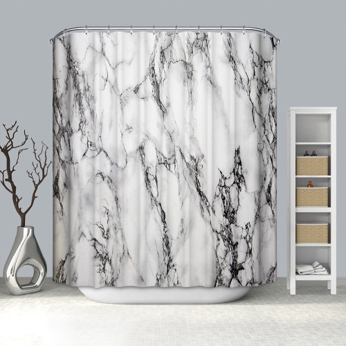 amazon digital printing custom polyester waterproof marble shower curtain set flannel bath mat factory direct sales
