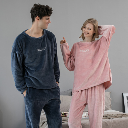 flannel pajamas women‘s autumn and winter warm suit coral fleece pajamas fleece-lined fleece-lined couple‘s home wear one-piece delivery