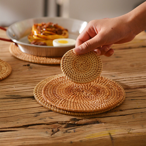 handmade vietnam rattan mat set coaster autumn rattan coaster kettle mat insulation mat wooden storage tea set accessories