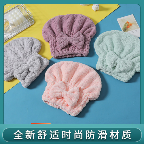 coral velvet bow plain hair drying cap absorbent quick dry wipe hair cap towel thickened adult and children hair drying cap