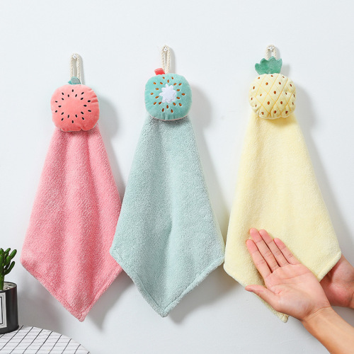 Coral Fleece Fruit Hanging Hand Towel Bathroom Kitchen Hand Towel Absorbent Quick-Drying Children‘s Hanging Hand Towel