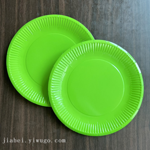 disposable paper tray 9-inch fruit green fine grain round paper plate white cardboard plate party disposable plate disc