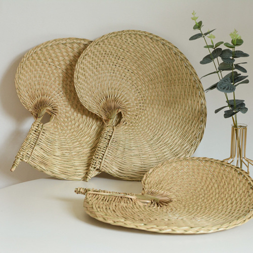 wholesale straw woven cast leaves fan summer fan artistic cool fan woven handmade portable creative household hand fan