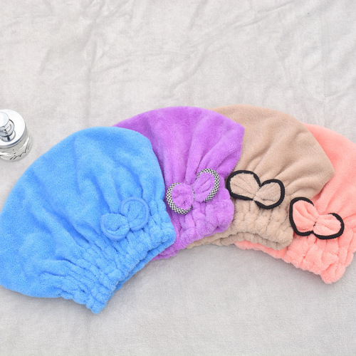 factory wholesale simple bow coral velvet hair-drying cap soft and absorbent many colors not easy to shed hair