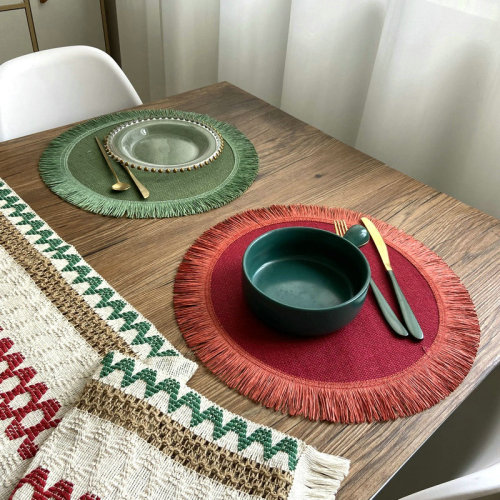 Jute Tassel Placemat Vintage Nordic Woven Western Placemat Home Decoration Handmade Woven Mat Ins Wind Insulation Mat 