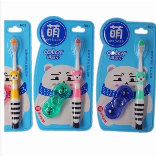 COLER Soft Fur Toy with Spinning Top 3-12 Years Old Children‘s Toothbrush