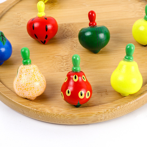 colored wooden fruit gyro traditional nostalgic children cartoon wooden toy wooden gyro crafts